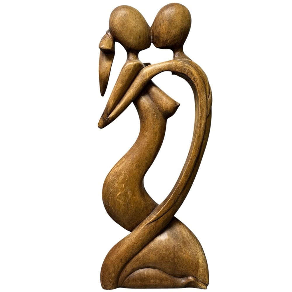 Hand Carved Abstract ‘Lovers ‘ Wood Sculpture